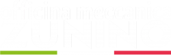 Logo con scritta Officina meccanica Zunino in bianco e bandiera italiana